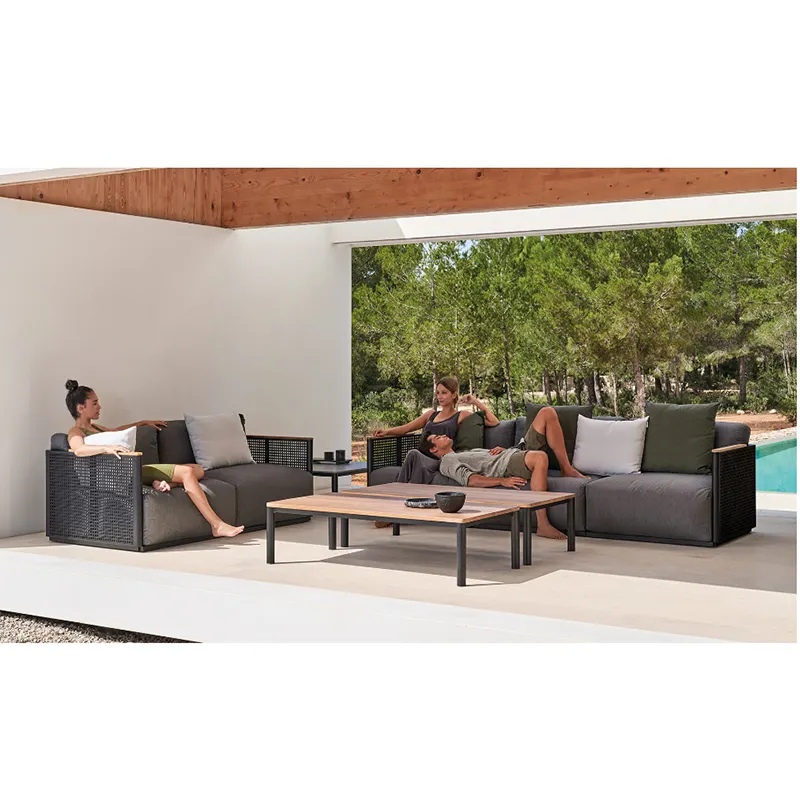 Fashionable Aluminum garden sets Teak Solid wood outdoor sofa set furniture Modern Patio recliner sofa