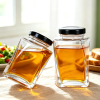 Pot à miel en verre géométrique torsadé créatif de 150/380 ml avec couvercle en métal noir, conteneur de stockage alimentaire unique à facettes pour confiture