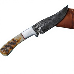 Cuchillos Rajput Modelo 003, Cuchillo de Caza Artesanal de Acero de Damasco, Hoja de Punta Caída, Mango de Cuerno de Oveja, 20 cm de Longitud Total, 3 Años de Garantía - Product Image 1