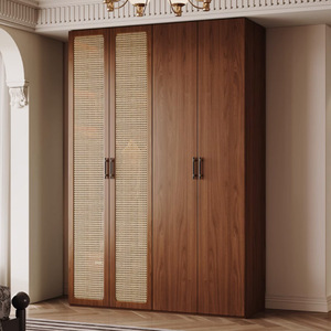 European <strong>Pine</strong> Board Coat Cabinet <strong>Solid</strong> Wood Handle Rattan Door Enf Grade Walnut Bedroom Furniture Home Storage <strong>Wardrobes</strong> - Product Image 3