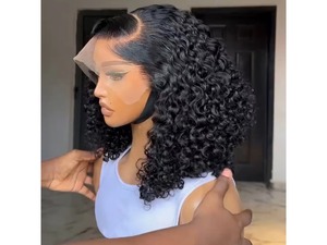 Perruques Courtes Bob en Cheveux Humains Vierges Vietnamiens Naturels, Bouclés Crépus, avec Dentelle Transparente HD, Sans Colle, pour Femmes Noires - Product Image 1
