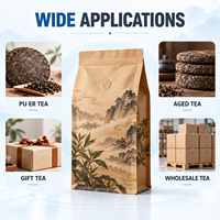 Sachet de thé Pu'er en papier kraft sans fenêtre, scellé sur huit côtés avec valve, pour la vente au détail et en gros