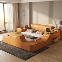 Lit intelligent au design moderne et élégant, multifonctionnel avec siège massant et étagère TV, ensemble de lit de chambre à coucher de luxe léger et confortable pour chambre principale