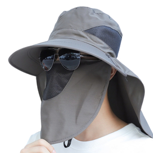 Chapeau de soleil pour activités de plein air (surf, randonnée, camping, plage), chapeau de pêcheur avec masque facial et protection de nuque, chapeau à large bord type baril - Product Image 1