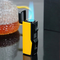Briquet à butane coupe-vent JH pour cigares, torche à gaz à quatre flammes pour hommes, briquet en métal