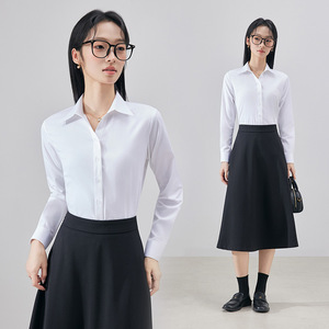 Women's White Long Sleeve Shirt Solid Color Poplin <b>Work</b> Uniform Professional Elegant Commuter Blouse Spring Autumn - Product Image 3