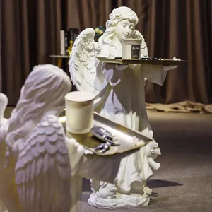 Sculpture Alice Angel Girl avec grand plateau, crème, style vintage français, décorations de sol, ornement de salon, en résine, souvenir - Product Image 4