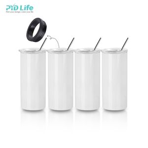 PYD Life USA Kostenloser Seeve rsand Heißer Verkauf 2 in 1 Weiß 12 Unzen Dosen kühler Sublimation Edelstahl Dosen kühler mit Stroh deckel - Product Image 1