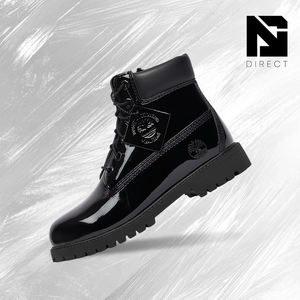 Botas Impermeables Premium de 6 Pulgadas para Jóvenes, 'Cuero Patentado Negro', con Cordones, Botas Casuales de Otoño e Invierno para Exteriores - Product Image 1