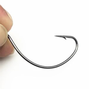 Haut à droite 9160 100 pièces/sac en acier à haute teneur en carbone Wacky ver hameçons de pêche large écart décalé Wacky Rig crochets - Product Image 5