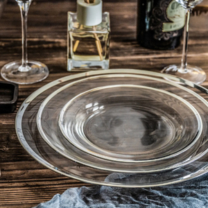 Ensemble d'assiettes en verre de luxe avec bord doré, design transparent, populaire pour les restaurants et la maison, pour les événements et Noël, en matériau PC - Product Image 5