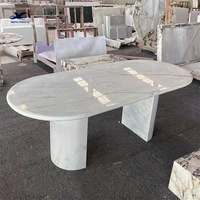 Extérieur luxe maison ovale moderne coofee table salon table à thé ronde pierre sculptée ronde travertin table basse