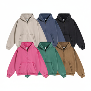 Sweat-shirt à capuche vintage à fermeture éclair avec logo personnalisé, sweat-shirt pour homme en denim délavé, sweat-shirt pour homme grande taille, sweat-shirt délavé Process Impex - Product Image 1