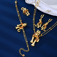 Collier 18k tête de léopard en laiton pour femmes, boucles d'oreilles, bracelet et collection de bagues, accessoires de bijoux bague de queue taille réglable
