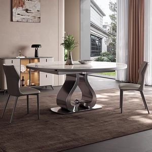Luxury Round <b>Dining</b> <b>Table</b> Marble <b>Top</b> Stainless Steel Base Convertible For <b>Dining</b> Room - Product Image 3