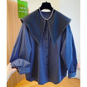Boutique Großhandel 2026 Frühling Neue Modische Französische Puppenkragen-Bluse mit Langen Ärmeln und Lässigem Gestreiftem Design für Damen - Product Image 1