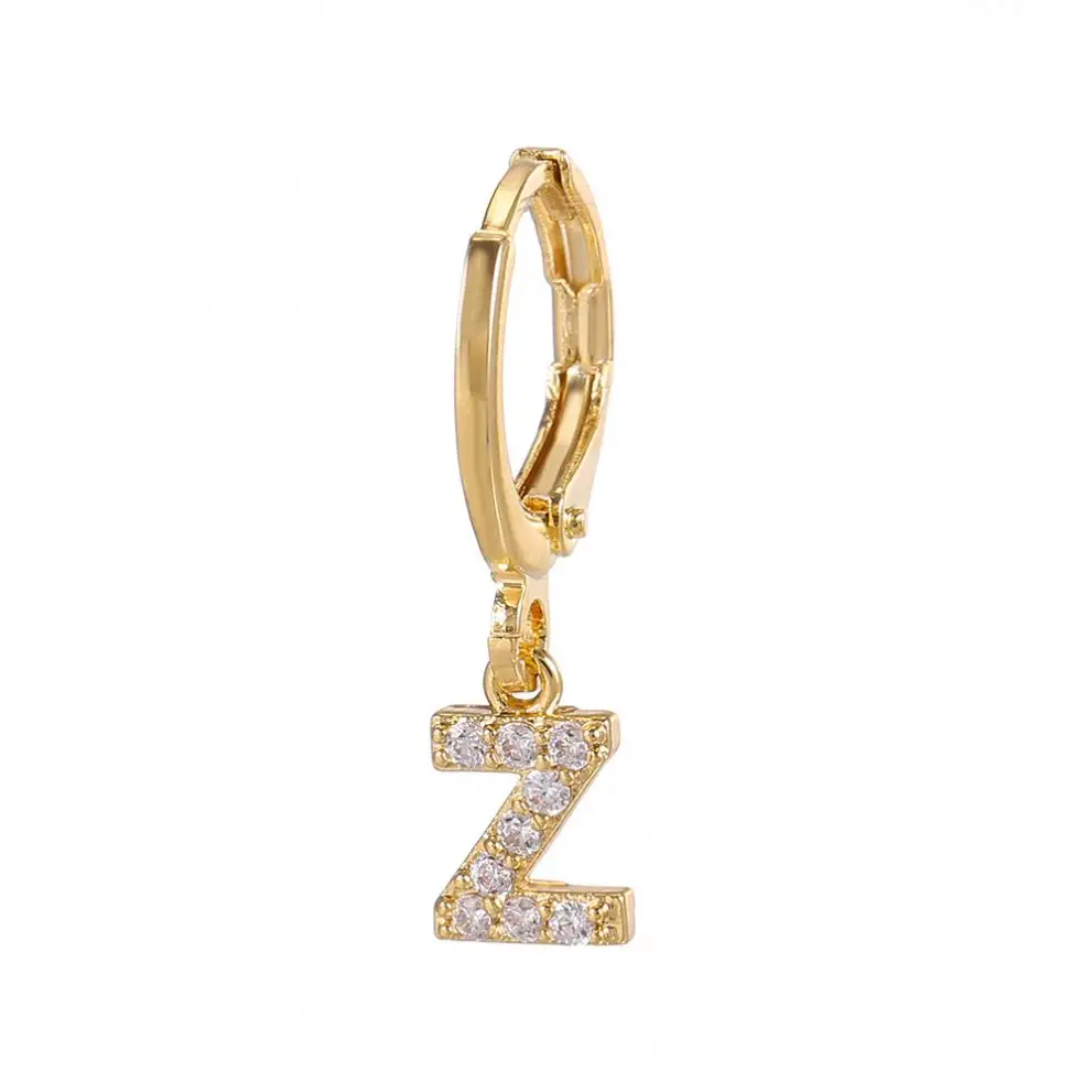 Anting-anting berlapis emas Fashion 26 huruf huruf B anting-anting kancing berlian trendi gaya alfabet anting-anting awal