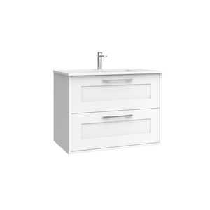 Meuble de salle de bain ELNA de haute qualité, construction solide, blanc mat, 60 cm, 2 tiroirs, lavabo en céramique - Product Image 1