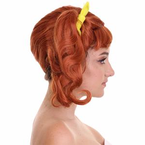 Pelucas <span class=keywords><strong>de</strong></span> <span class=keywords><strong>cabello</strong></span> <span class=keywords><strong>humano</strong></span> hasta los hombros para mujer, peluca <span class=keywords><strong>de</strong></span> fiesta <span class=keywords><strong>de</strong></span> Halloween, <span class=keywords><strong>coletas</strong></span> <span class=keywords><strong>de</strong></span> cabeza roja con cintas amarillas, peluca - Product Image 3