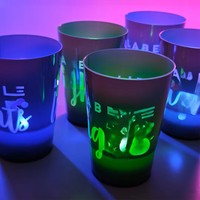 Verre à vin réutilisable et résistant aux chocs, certifié CE, en PS/PC de qualité alimentaire, avec détection de liquide et couleur personnalisable, éclairage LED écologique, 12oz/14oz/16oz