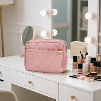 Sac de maquillage portable en polyester, sac de cosmétiques de voyage, rembourrage gonflé pour sac, organisateur de maquillage pour femmes, étui à large ouverture, pochette