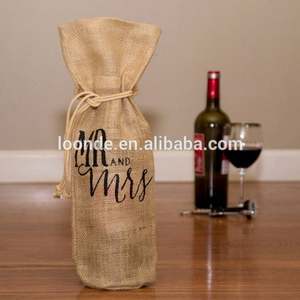 Usine Vente Toile De Jute Xmas Party Favor Sacs pour Bouteille De Vin Goodie - Product Image 3