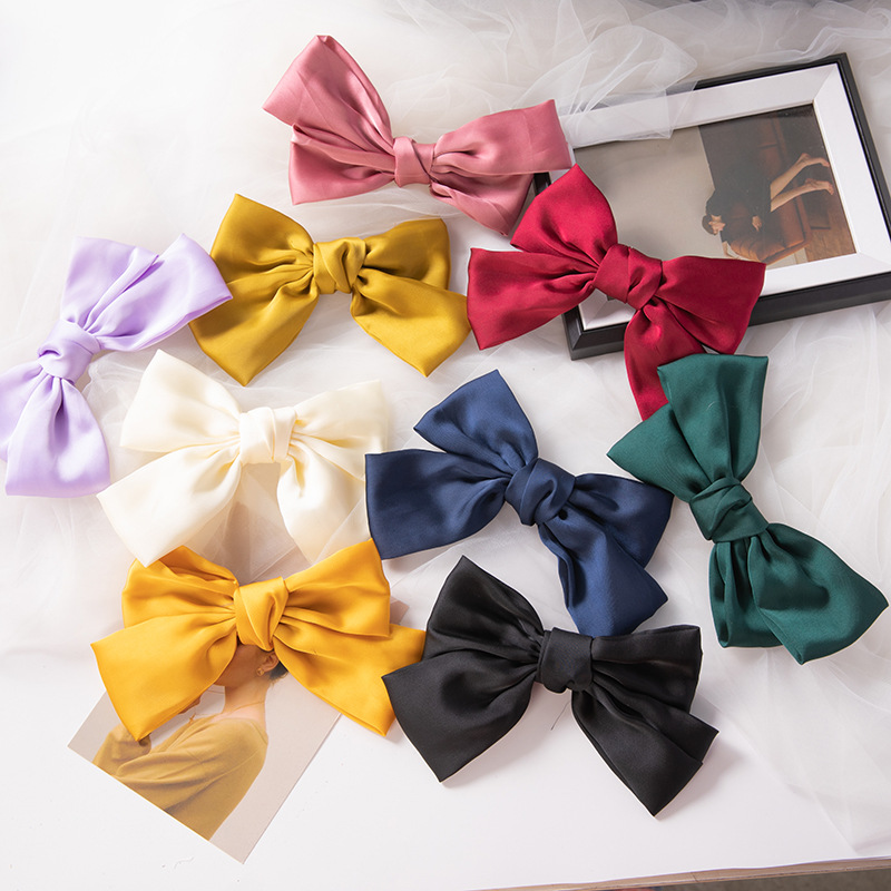 Заколка для волос с бантом, однотонная атласная резинка для волос, хлопковая эластичная резинка, металлические зажимы, ленты для волос