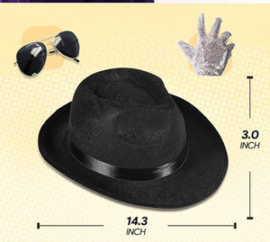 Chapeaux de fête amusants pour déguisement Michael Jackson - Ensemble de 3 - Chapeau Fedora, Gant à paillettes et Lunettes de soleil (Fedora, Noir, Taille Unique) - Product Image 4
