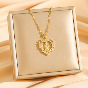 Nouvelle Arrivée Plaqué Or Religieux Catholicisme Coeur Vierge Marie Mère <span class=keywords><strong>de</strong></span> Dieu CZ Pendentif Collier Bijoux pour Femme - Product Image 2