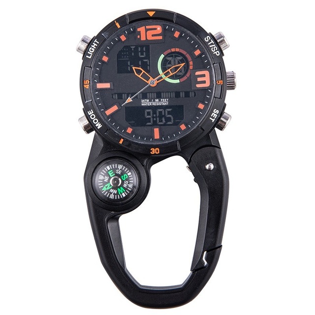 Custom Logo Dual Display Digital Watch Strong Luminous Feature Modern 3BAR Water Resistant 45mm Dial Carabiner Hook Pocket Watch