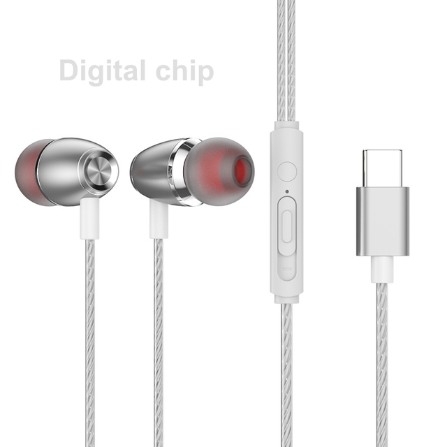 Type C Wired In-Ear Music Earphones with Volume Control Sports and Gaming Earbuds with Handsfree USB Connectors