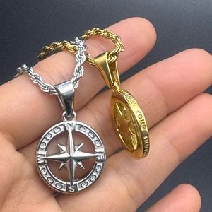Collana con bussola da uomo in acciaio inossidabile placcata in oro per la verità della stella del nord gioielli con collana con croce impermeabile - Product Image 4