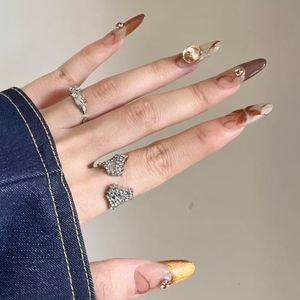 <span class=keywords><strong>Uñas</strong></span> Postizas Hechas a Mano, Forma Almendrada, Color Marrón Medio Degradado a Nude con Pedrería, <span class=keywords><strong>Uñas</strong></span> Acrílicas Reutilizables para Uso Diario y Fiestas - Product Image 3
