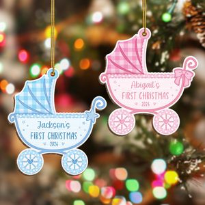 Ornement de landau en bois personnalisable Décorations de <span class=keywords><strong>Noël</strong></span> pour les nouvelles mamans et les nouveaux papas avec garçons et filles - Product Image 1
