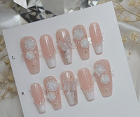 Faux ongles à presser faits main de luxe, peints à la main, en gel acrylique, de haute qualité, forme ballerine/cercueil, pour vente en gros