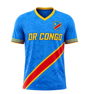 Maglietta RD Congo Blu con Motivo Leopardato, Maglia da Calcio con Stemma Ufficiale per Tifosi Congolei - Product Image 1