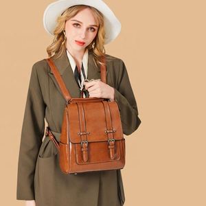 Natural Cowhide Brown Leather <b>School</b> <b>Backpack</b> for Students Brown Leather - Product Image 5