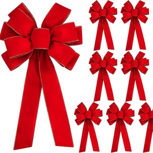 Pita Hias Pohon Natal Merah Kustom Berbahan Plush dengan Pinggiran Berumbai, Lapis Ganda, dan Bordir Emas untuk Dekorasi Pintu - Product Image 1