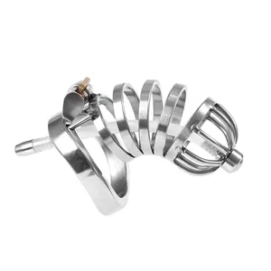 Stainless Steel Stealth Lock Male Chastity Device with Urethral Catheter Cock Cage Penis Ring