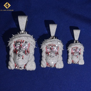 Colgante ZUANFA con Diseño Vintage de Rostro de Jesús, Plata 925 con Baño de Rodio, Moissanita, Estilo Religioso, Hip Hop - Product Image 1
