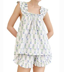 Set <span class=keywords><strong>estivo</strong></span> da <span class=keywords><strong>donna</strong></span> 2 pezzi con volant stampato e pantaloncini Casual Set di <span class=keywords><strong>pigiama</strong></span> in <span class=keywords><strong>cotone</strong></span> - Product Image 5