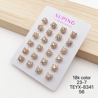 Pendientes de tuerca XUPING chapados en oro de 18 quilates con circonita cúbica pavé floral, delicados, para el día a día, joyería de moda para mujer, estilo chic.