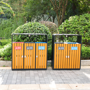 Đường Phố Kim Loại Gạt Tàn Rác <span class=keywords><strong>Bin</strong></span> Bằng Gỗ Tái Chế Và 3 Ngăn Thùng Rác Có Thể Ngoài Trời Chất Thải Phân Loại <span class=keywords><strong>Bin</strong></span> - Product Image 5