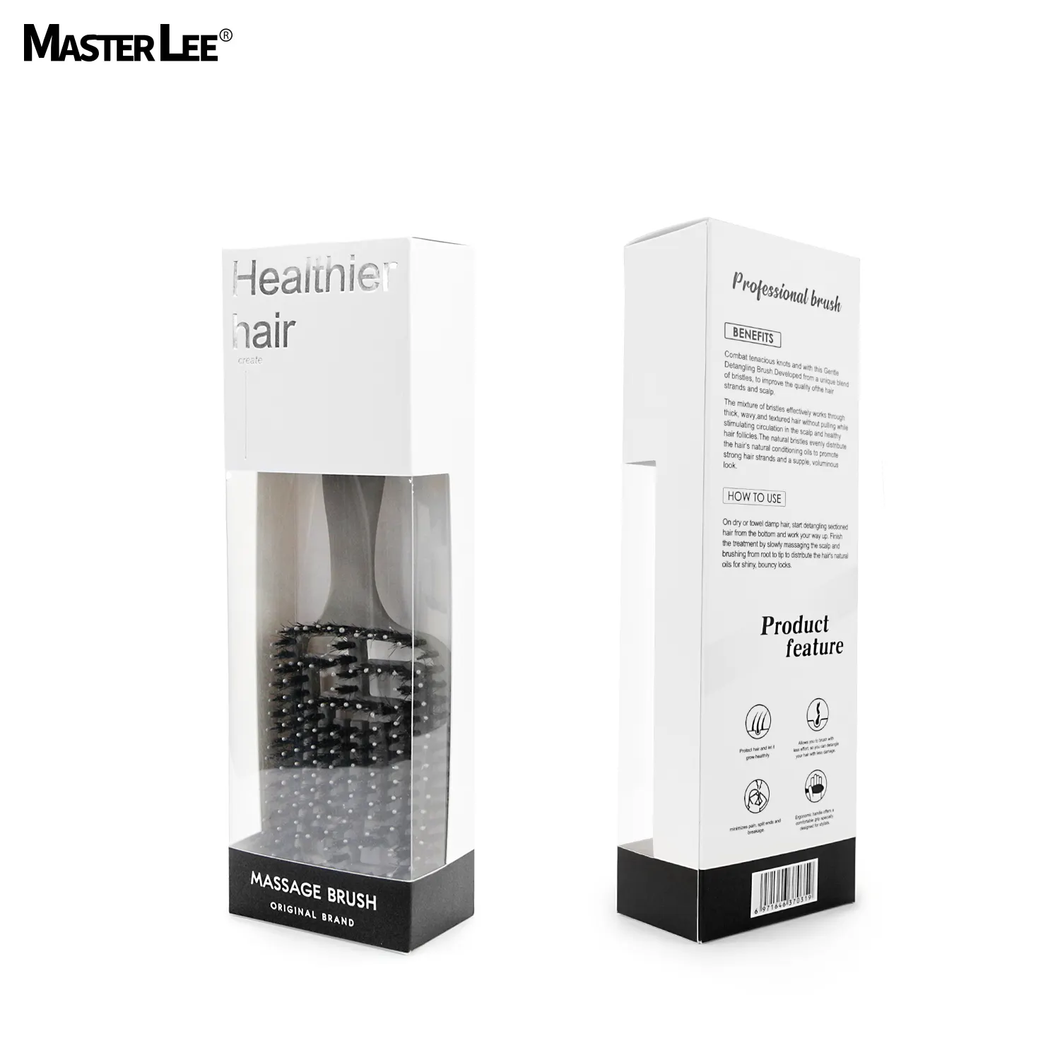 Confezione di carta di marca Masterlee per pettini e spazzole LOGO personalizzabile con design intagliato in PVC