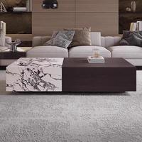 Ensembles de meubles de salon de luxe, table basse rectangulaire durable avec plateau en pierre et rangement pour la décoration moderne de la maison.