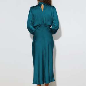 Abito personalizzato in poliestere estivo a vita alta in tinta unita abito Casual Color <span class=keywords><strong>verde</strong></span> <span class=keywords><strong>smeraldo</strong></span> Maxi manica lunga a sbuffo - Product Image 5