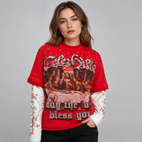 T-shirt à manches longues Yingling Waffle Panel avec logo en strass pour homme, coupe ample, impression DTG, vente en gros