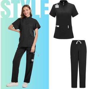 Conjunto <span class=keywords><strong>de</strong></span> Uniforme Médico para Mujer <span class=keywords><strong>de</strong></span> Color Sólido con Cuello Alto <span class=keywords><strong>y</strong></span> Pantalones <span class=keywords><strong>de</strong></span> Pierna Recta en Tejido Elástico para Enfermeras <span class=keywords><strong>de</strong></span> Hospital - Product Image 5