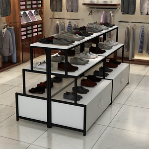 Présentoir à chaussures moderne à 3 niveaux, étagère étagée en métal noir, <span class=keywords><strong>meuble</strong></span> blanc, pour boutique, magasin de détail, support à chaussures autoportant - Product Image 1