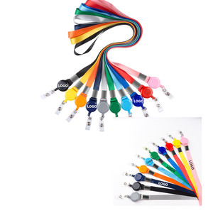 Custom Logo Plastic Retractable Badge Reel Key Chain Badge Holder with Lanyard Neck Strap for Key Cards Promotion Gifts